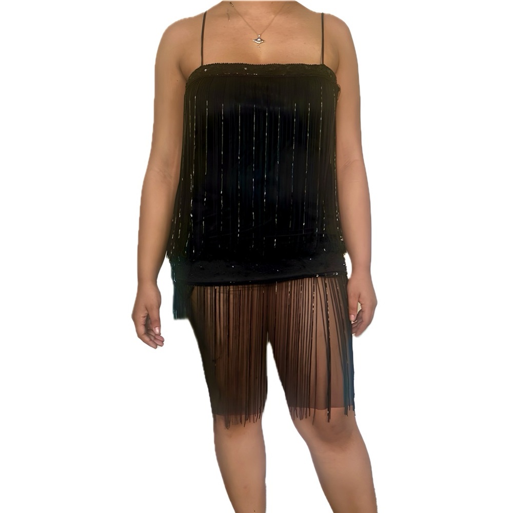 Mango + Zuhair Murad Black Beaded Slip Dress